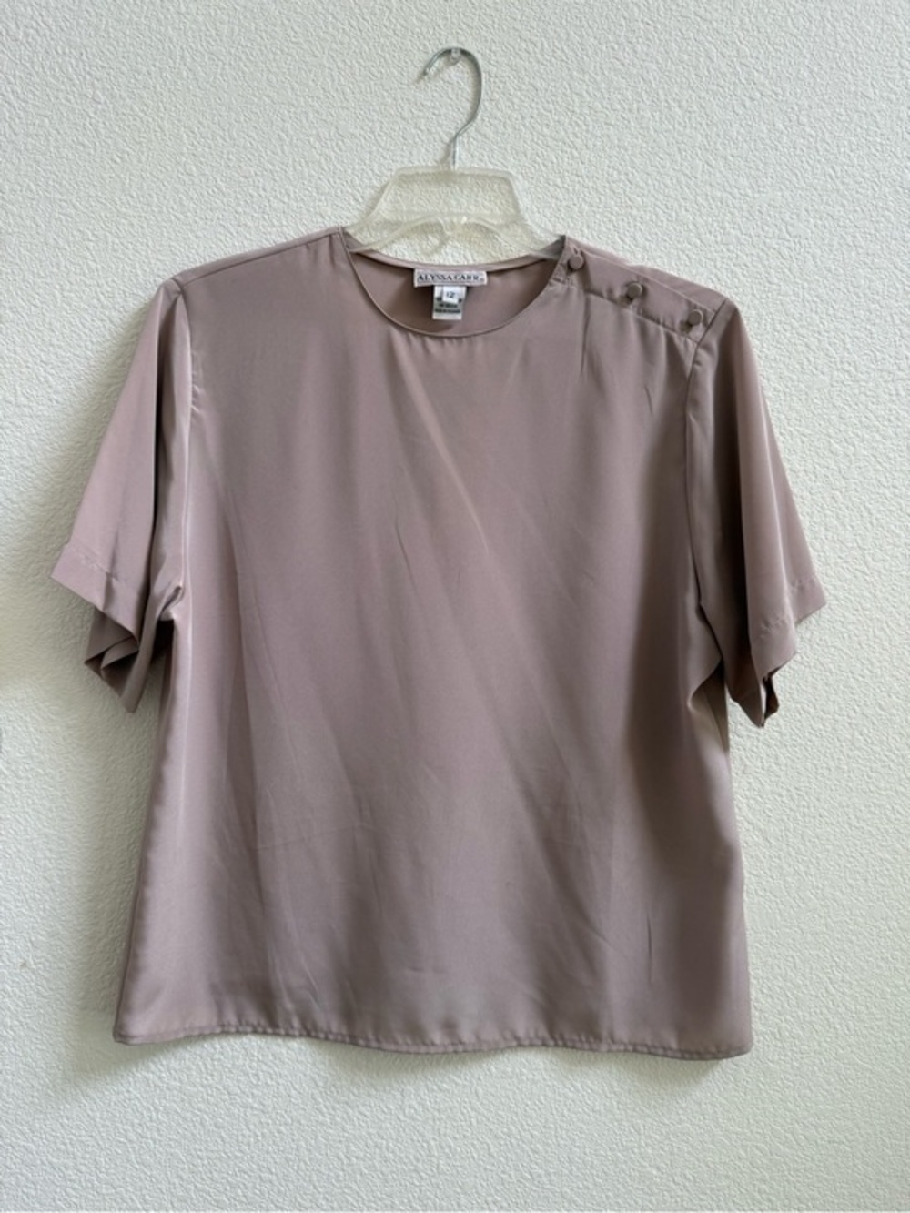 Alyssa Carr Taupe Button Shoulder Blouse Size 12